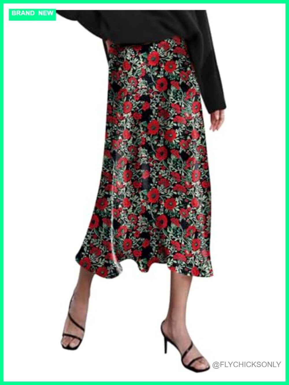 High Waisted Satin Midi Skirt Elegant Work Zipper